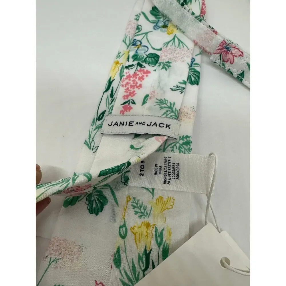 JANIE AND JACK White Green Pink Floral Necktie Tie Preppy - Sz 2-5 - NWT